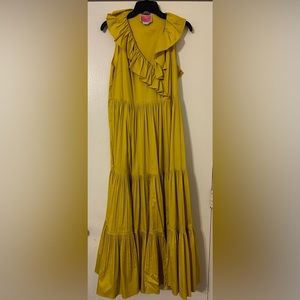 USED Kate Spade chartreuse poppin ruffle tiered dress size 14